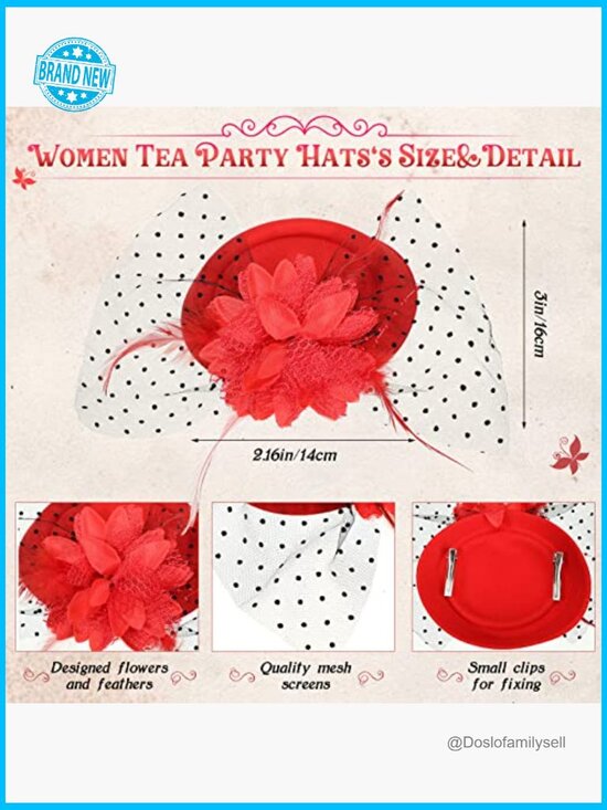 9 Derby Fascinators Hats Tea Party Feather Pillbox Hat with Clips for Women main image 5
